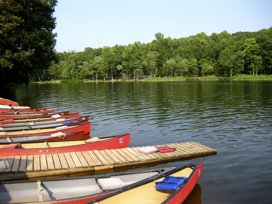 colorful canoes docked at Mt. Gretna Lake